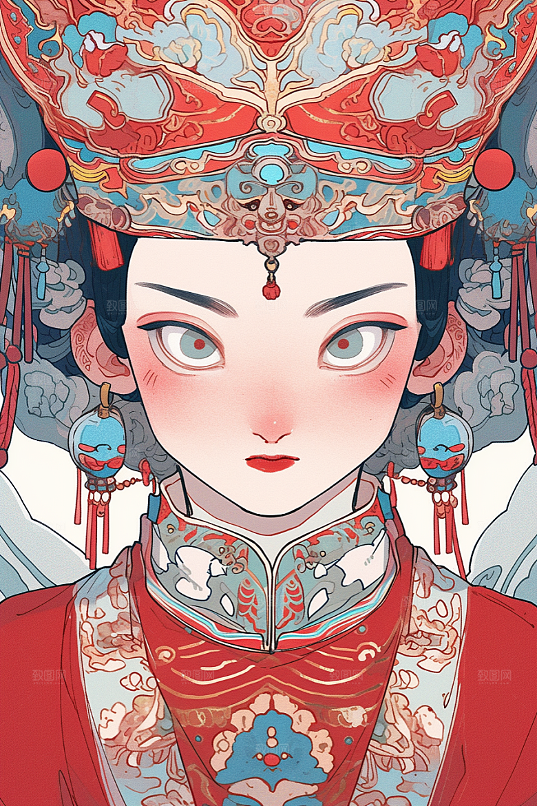 京剧女孩戏剧中国风插画
