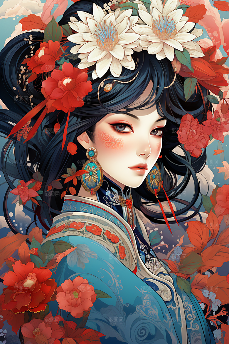京剧女孩中式中国风插画