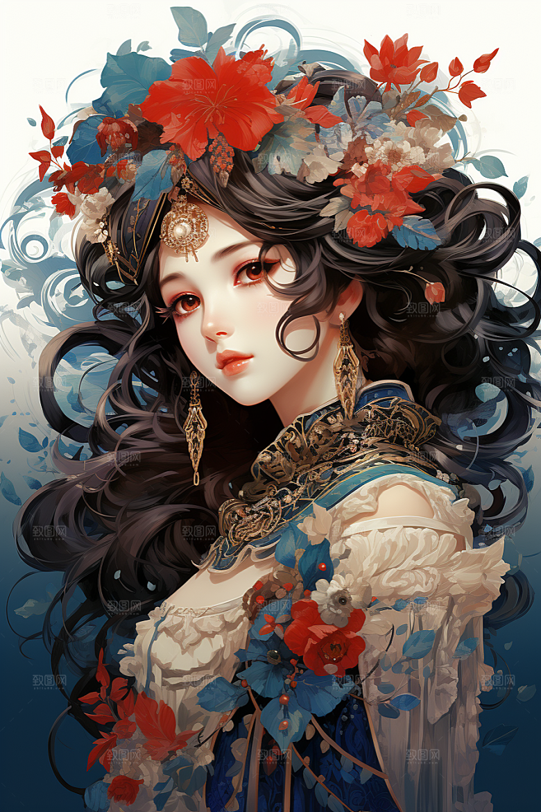 京剧女孩扮相传统风格插画