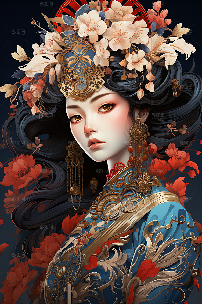 京剧女孩传统风格国潮插画