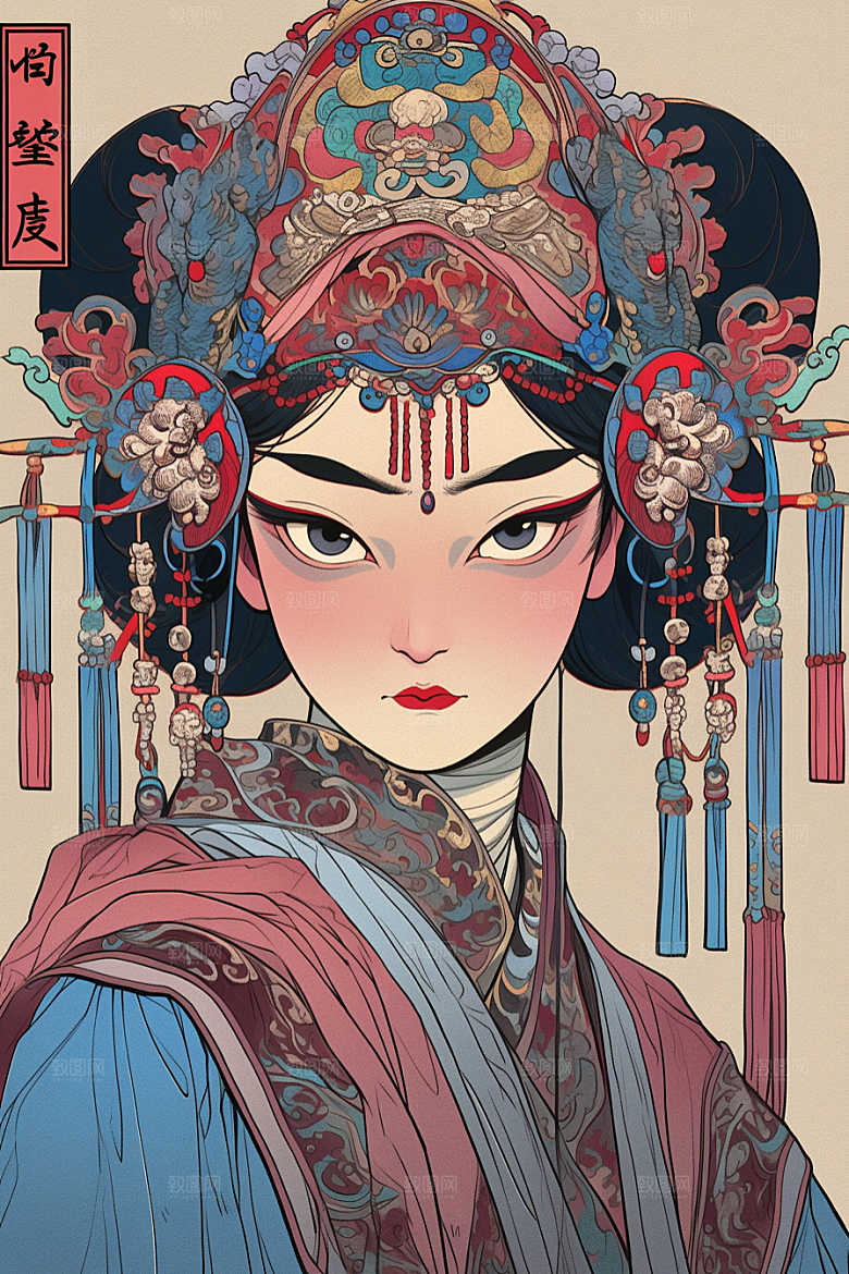 京剧女孩中国风国潮插画