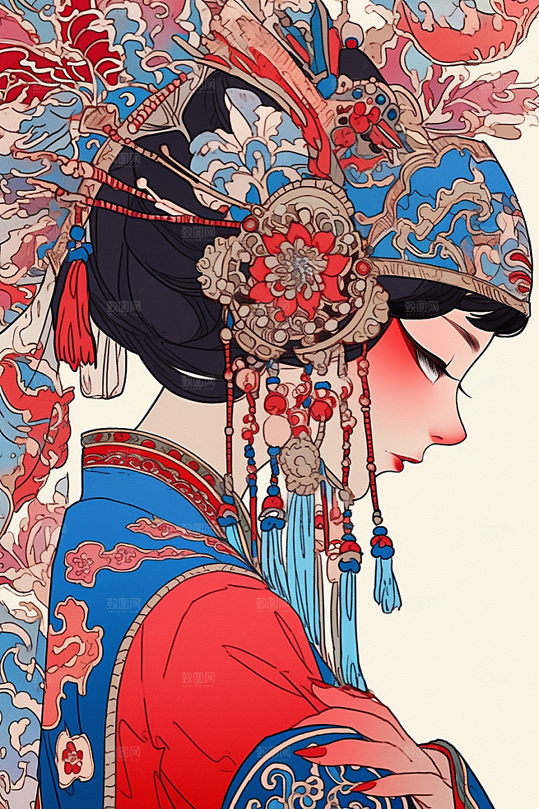京剧女孩中国风中式插画