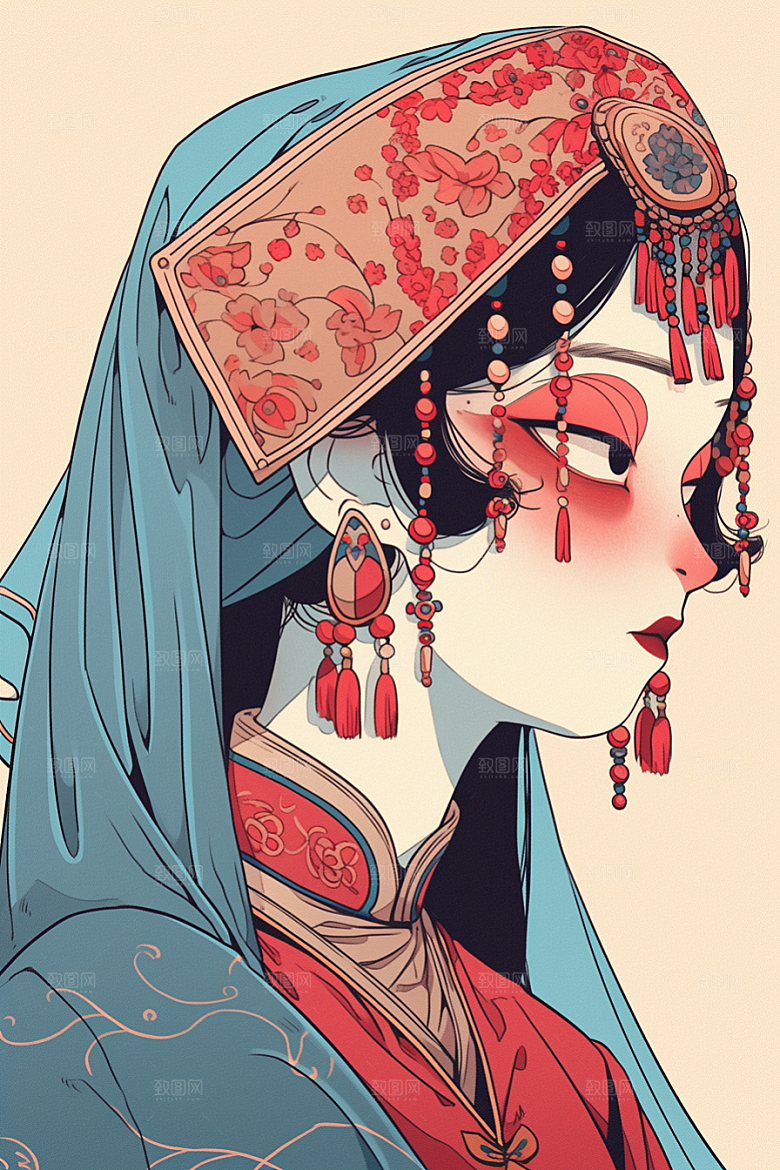京剧女孩国粹国潮插画