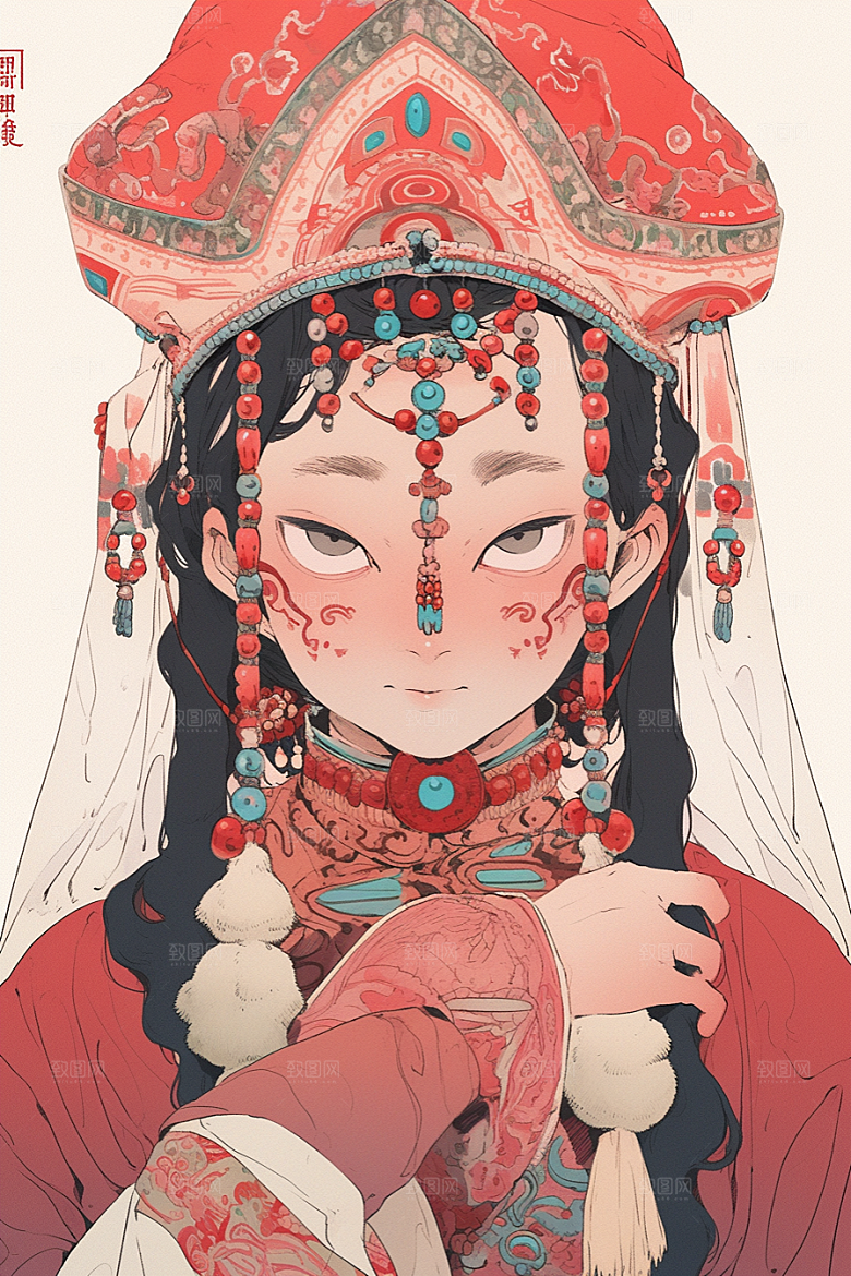 京剧女孩传统风格中式插画
