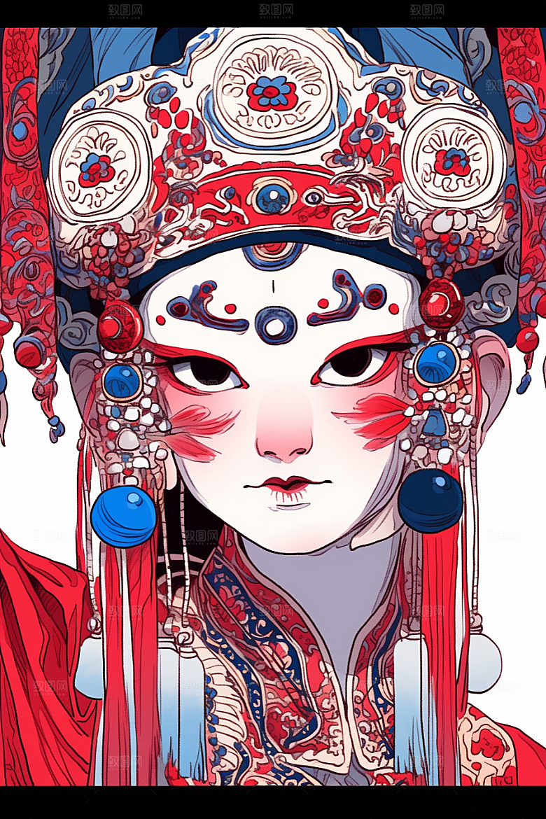 京剧女孩国粹中式插画
