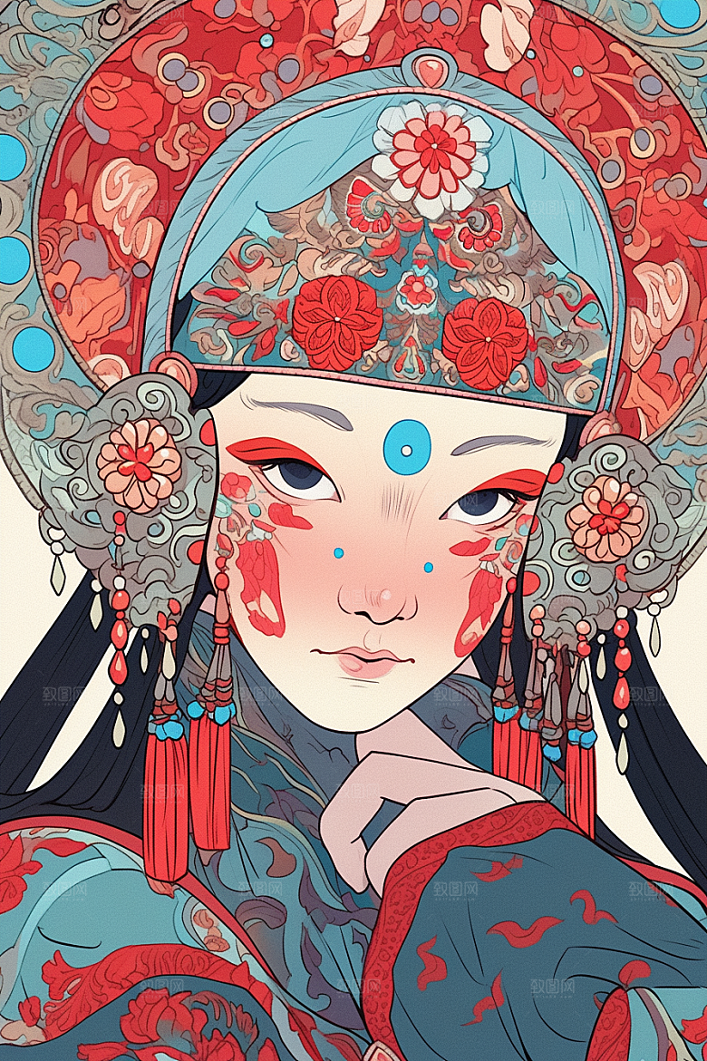 京剧女孩国粹中式插画