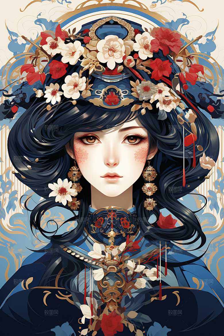 京剧女孩中式扮相插画