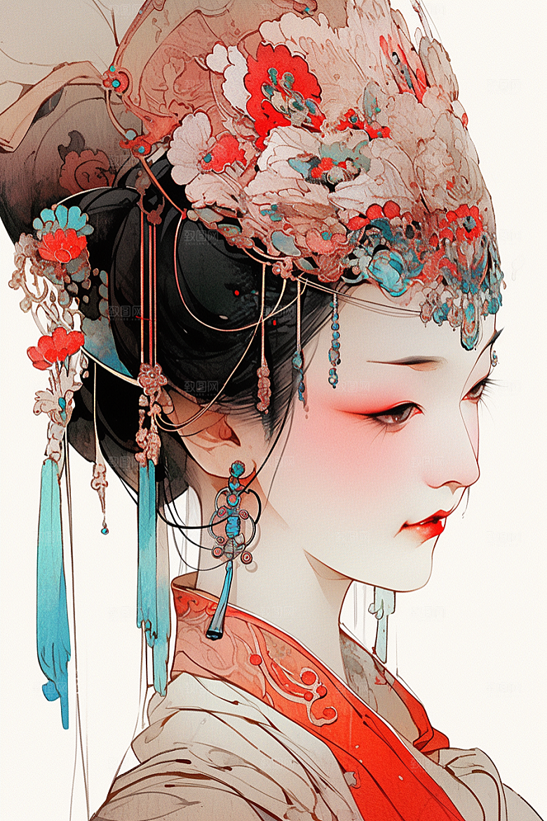 京剧女孩中国风手绘插画