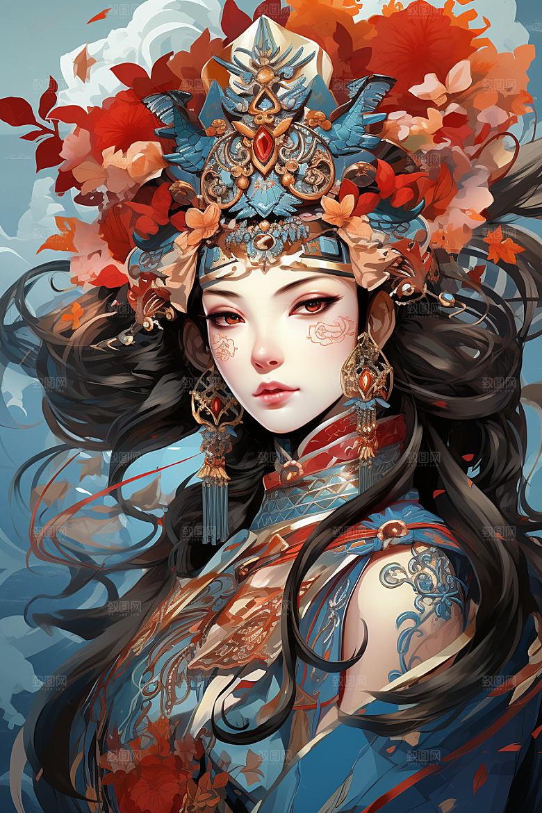 京剧女孩国潮扮相插画