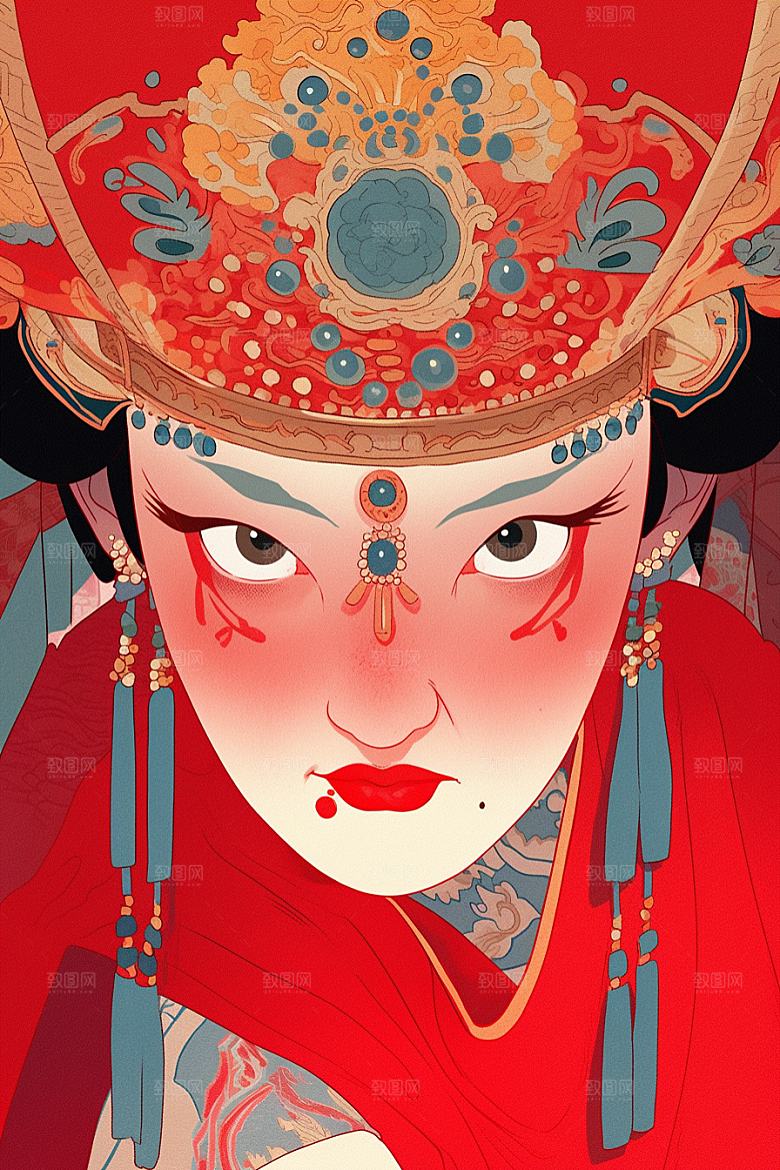京剧女孩国潮戏剧插画