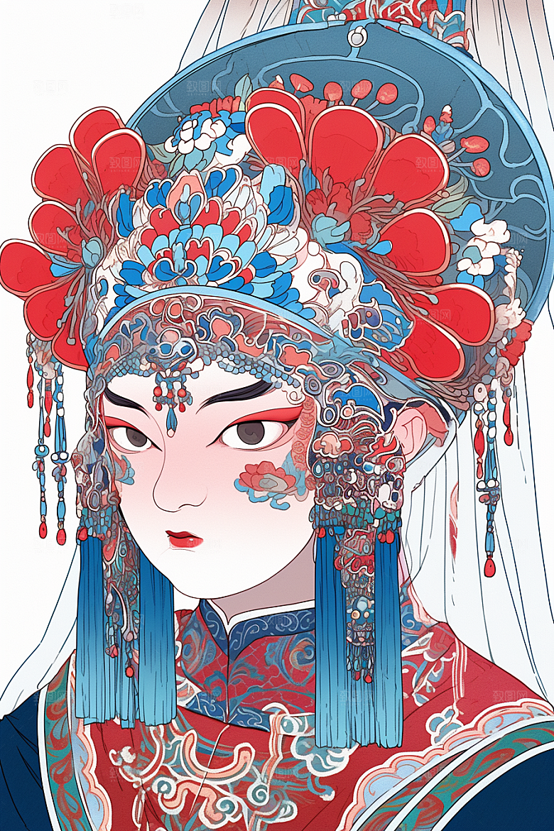 京剧女孩扮相传统风格插画