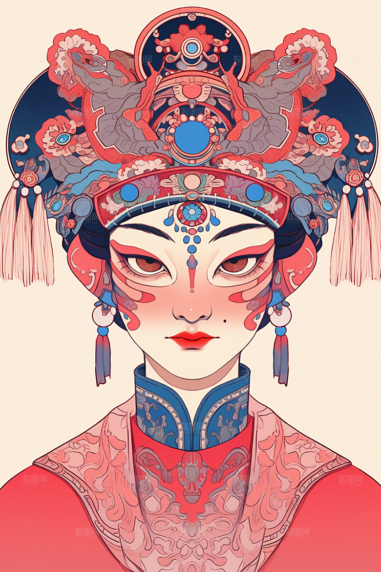 京剧女孩传统风格中式插画