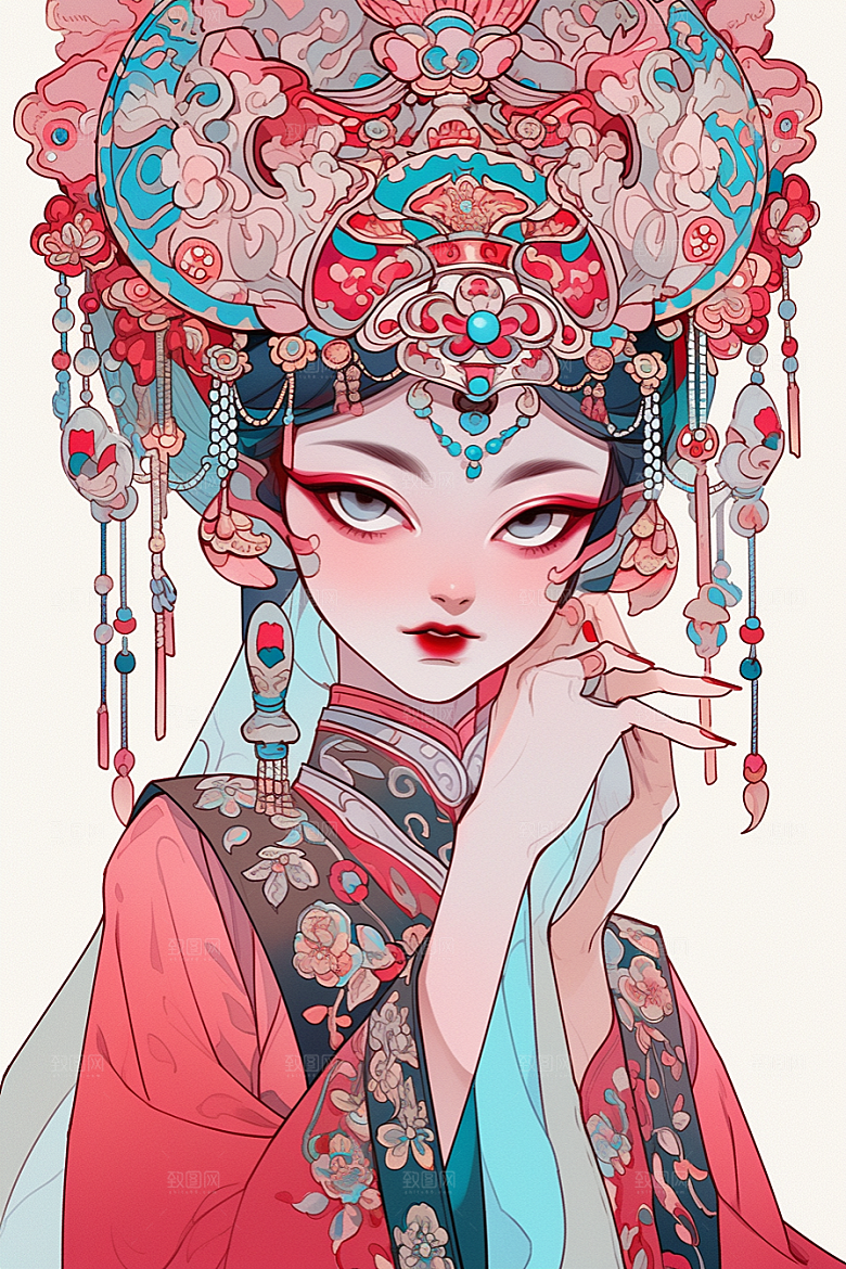 京剧女孩手绘中国风插画