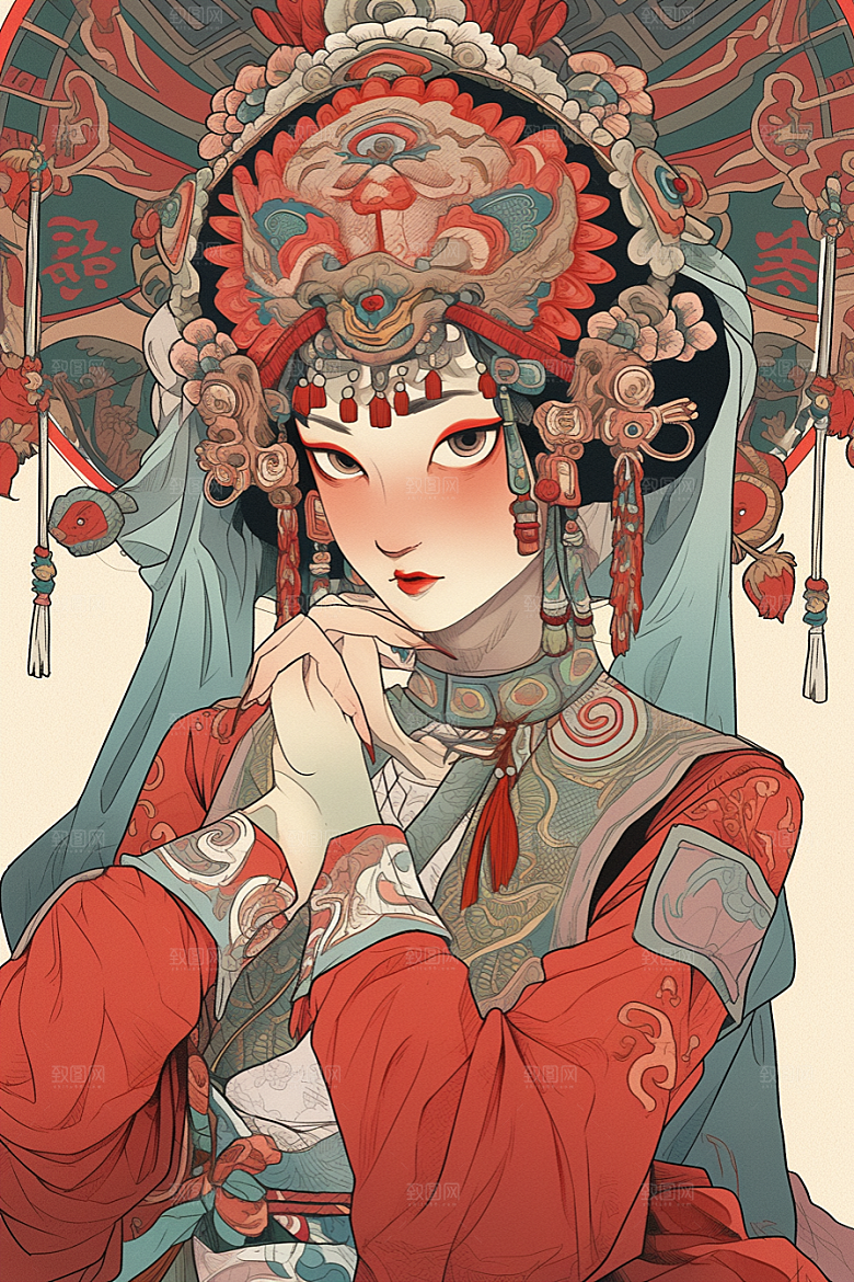 京剧女孩传统风格国粹插画