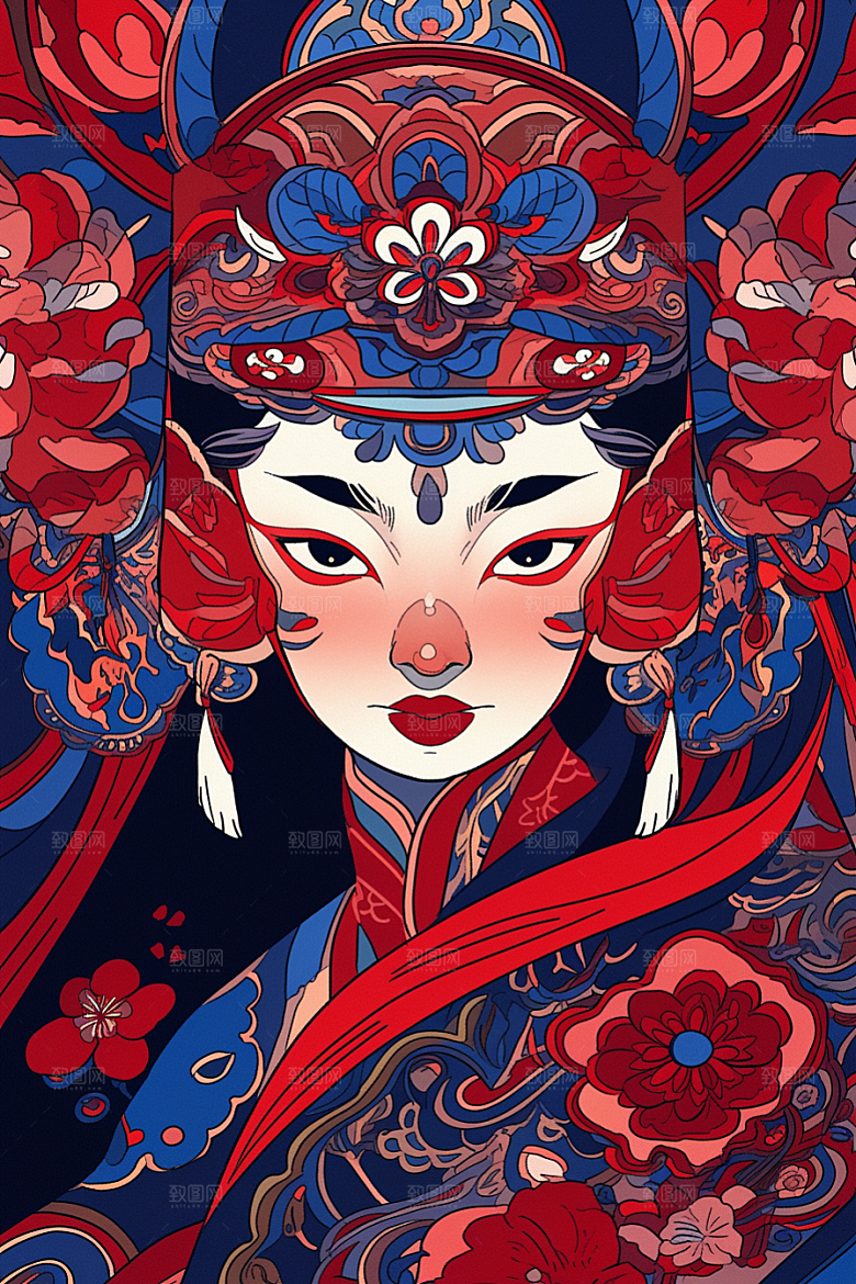 京剧女孩中国风中式插画