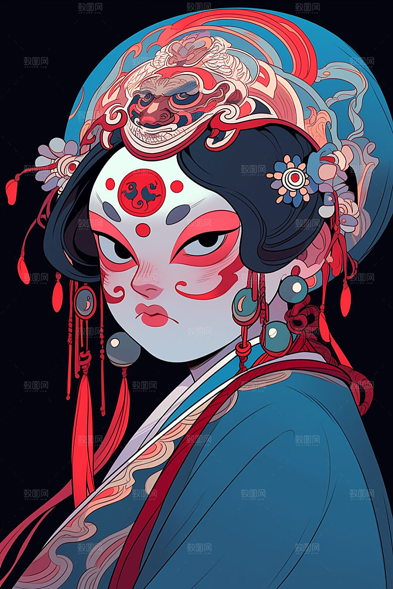 京剧女孩国潮国粹插画
