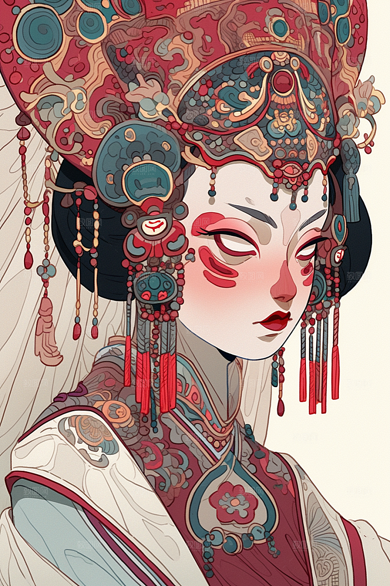 京剧女孩中式国潮插画