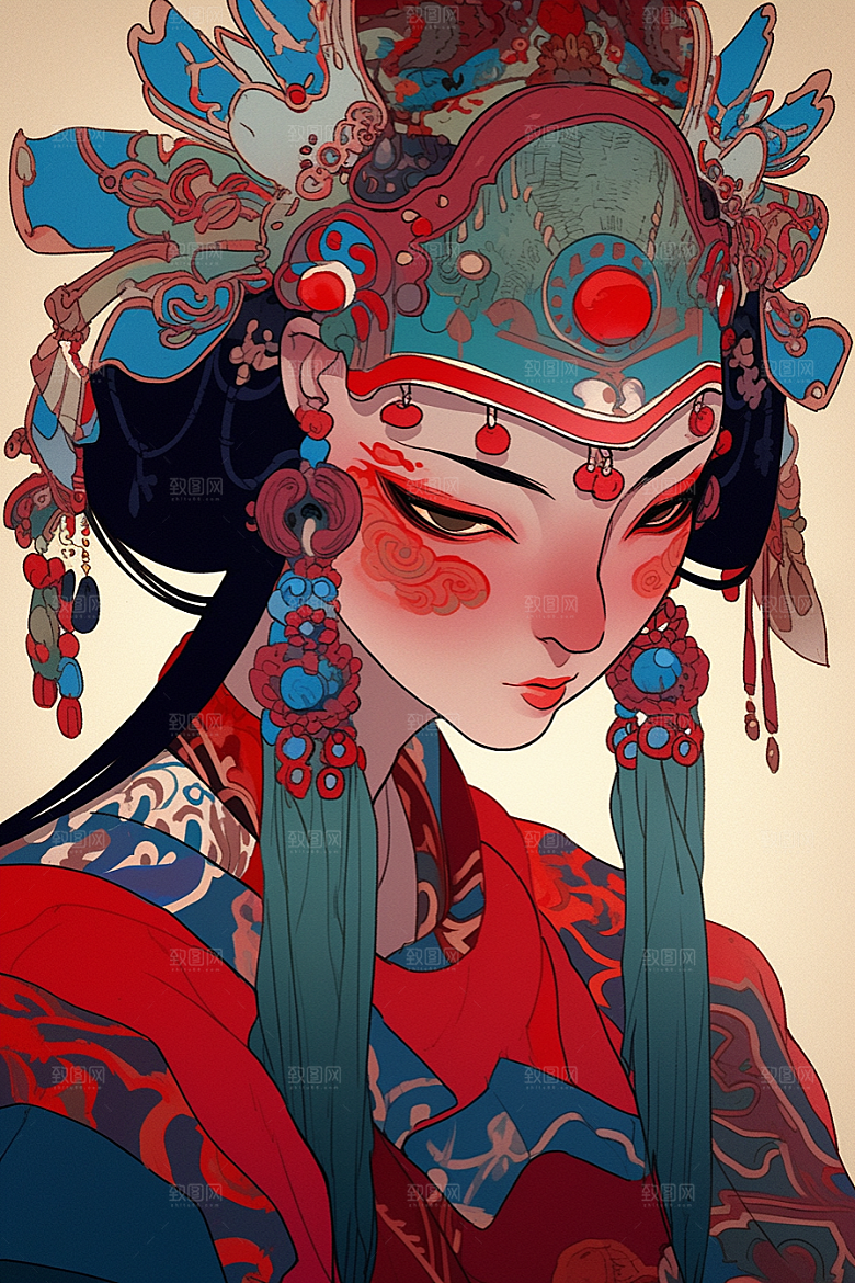 京剧女孩国潮戏剧插画