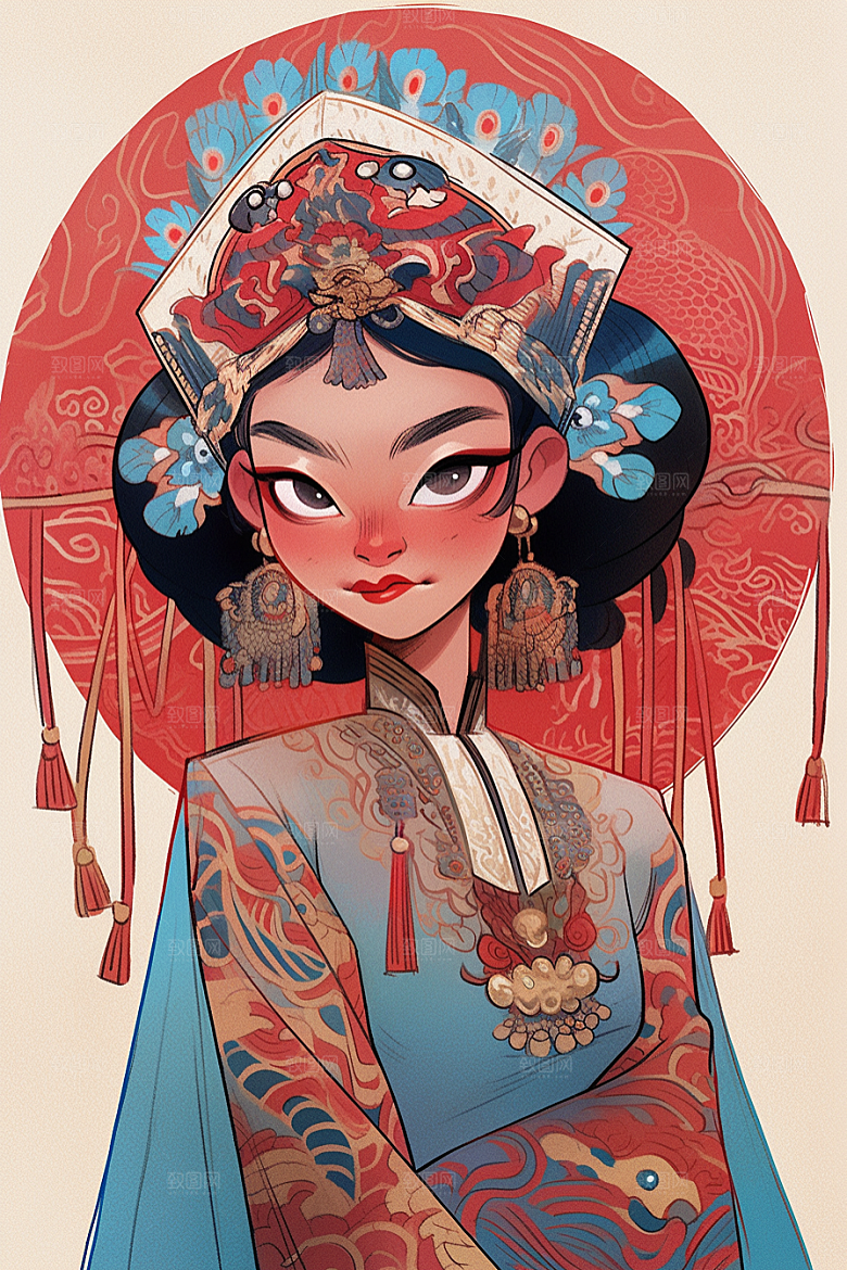 京剧女孩国粹扮相插画