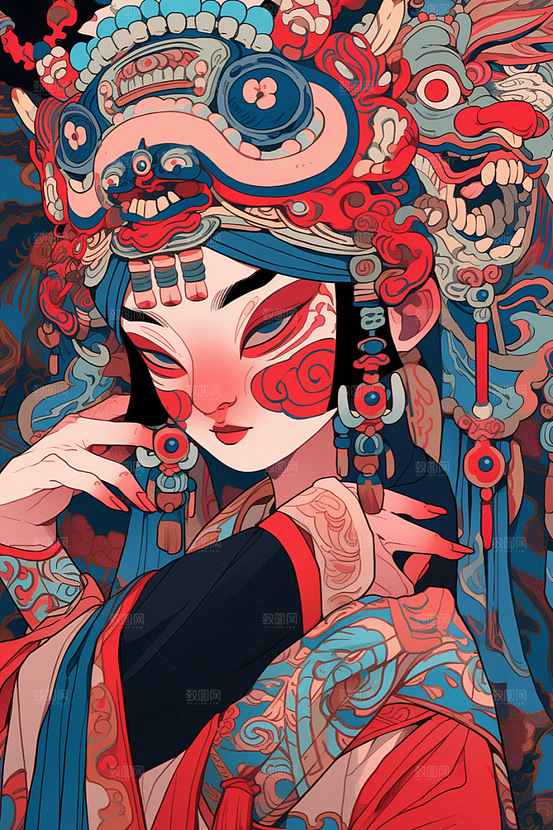 京剧女孩戏剧国潮插画