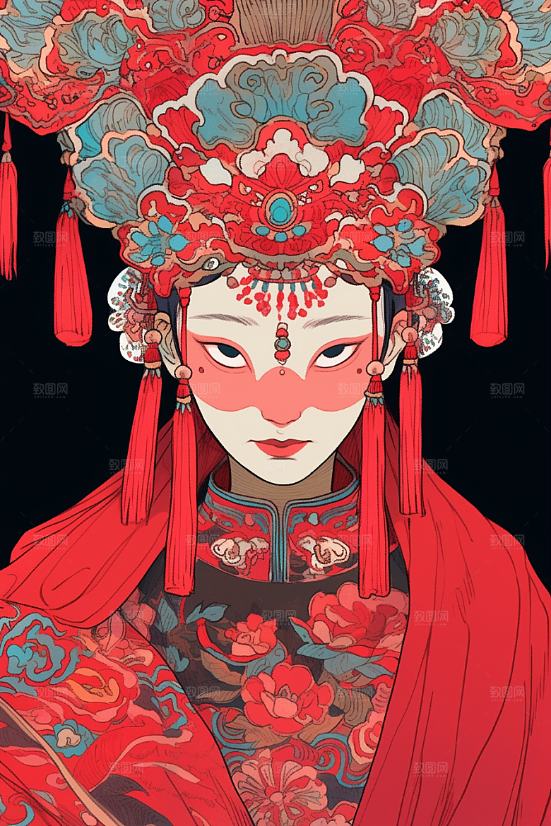 京剧女孩中国风传统风格插画