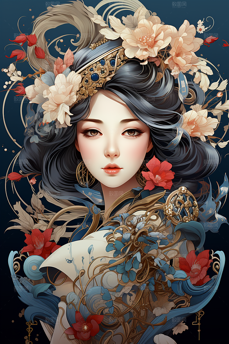 京剧女孩传统风格中式插画