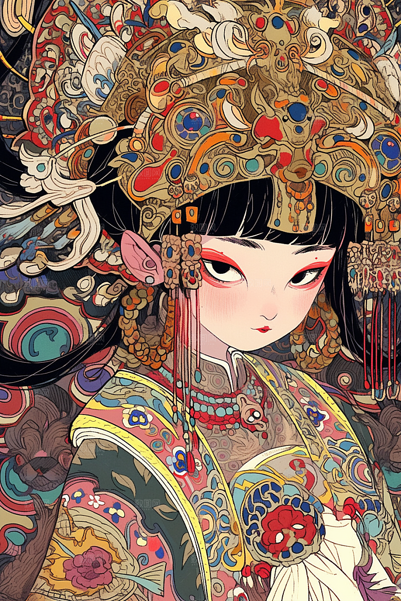 京剧女孩国粹中国风插画