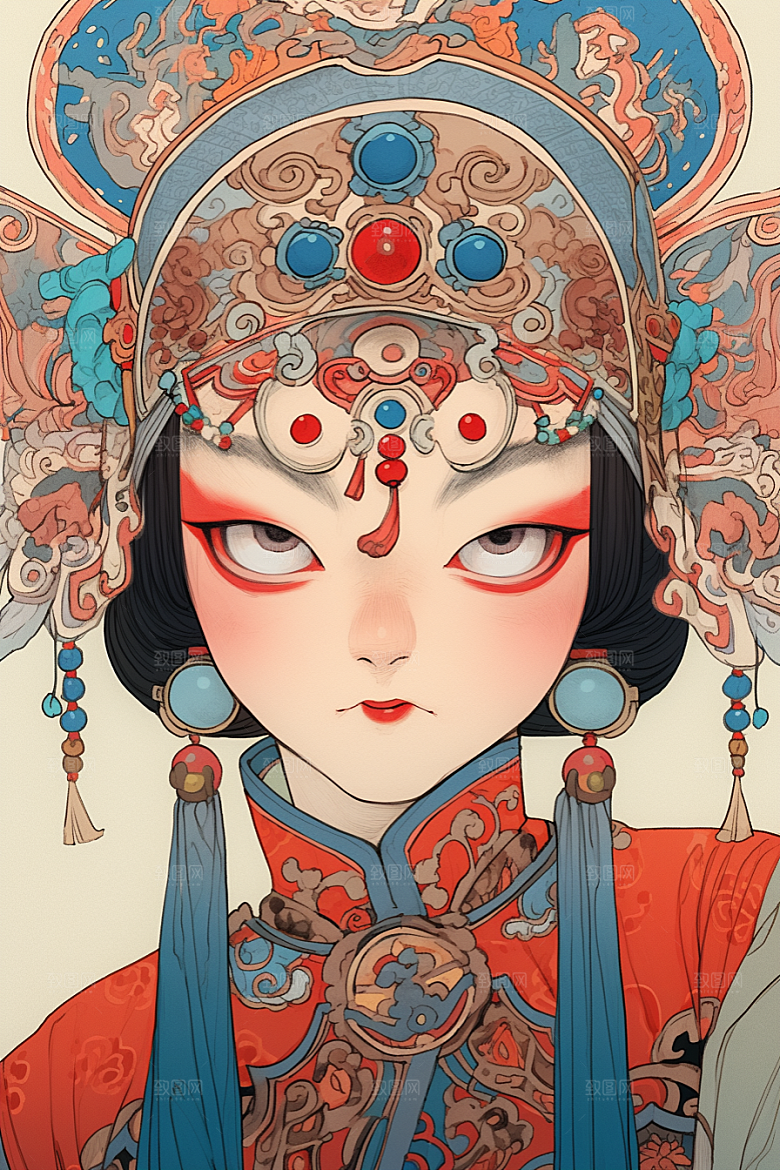 京剧女孩国潮国粹插画