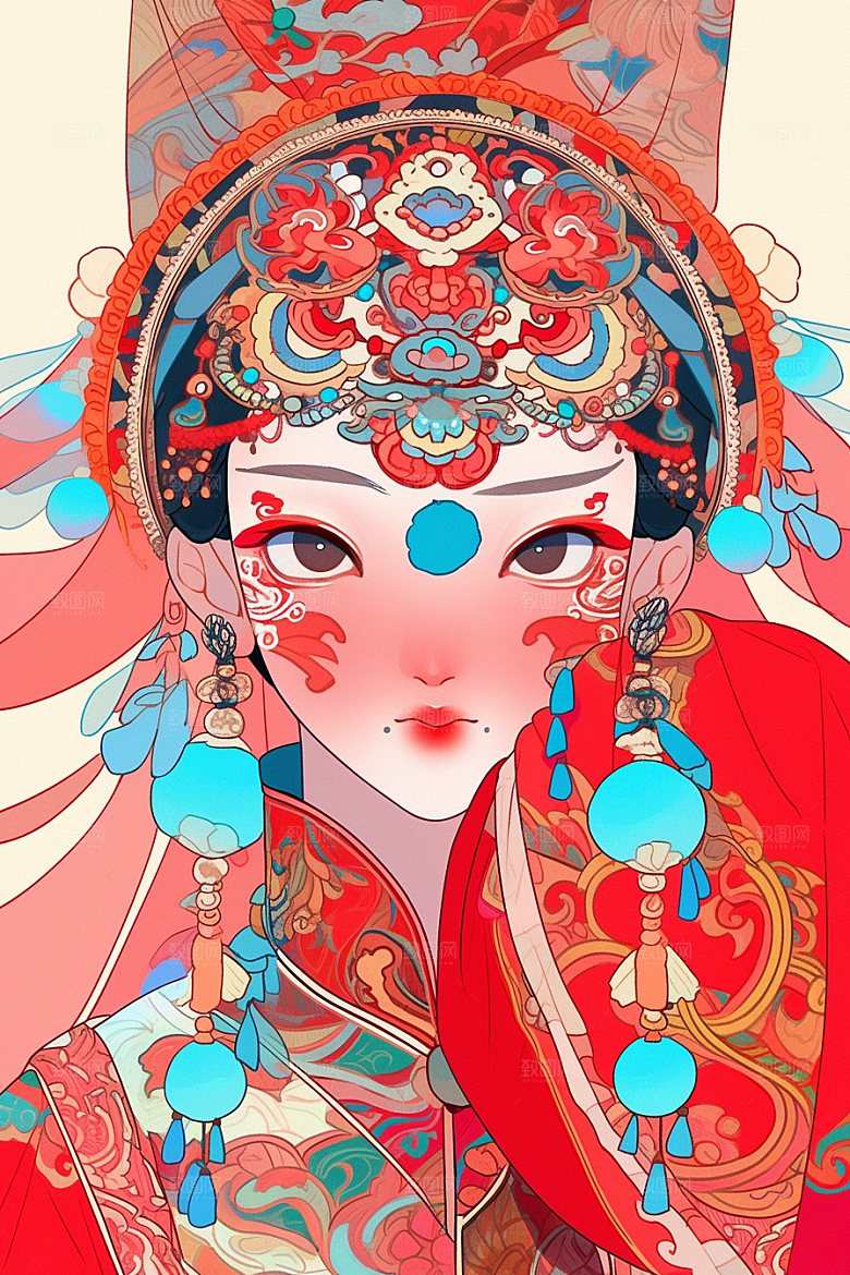 京剧女孩国潮手绘插画