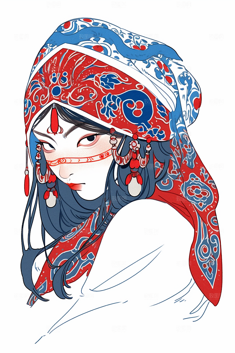 京剧女孩中式扮相插画