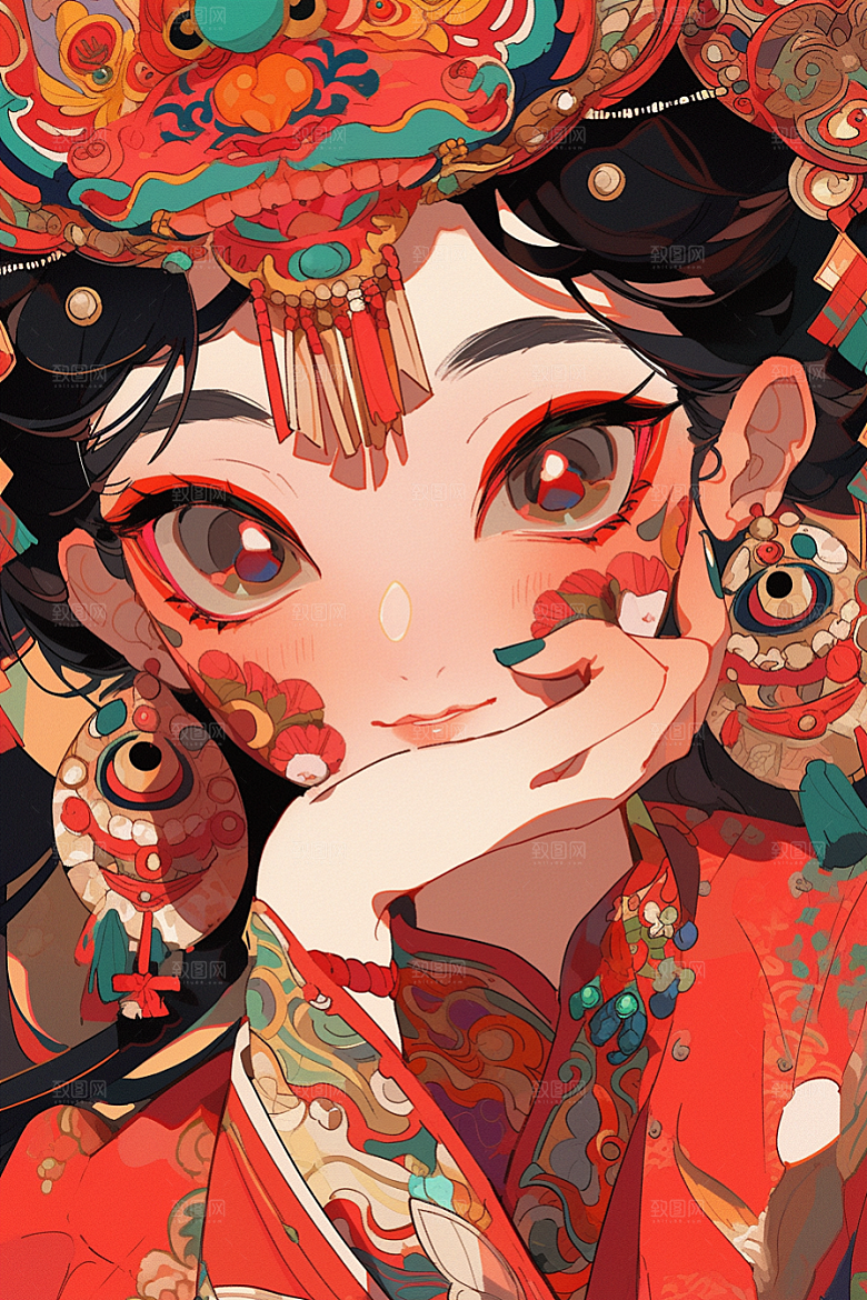 京剧女孩戏剧国潮插画