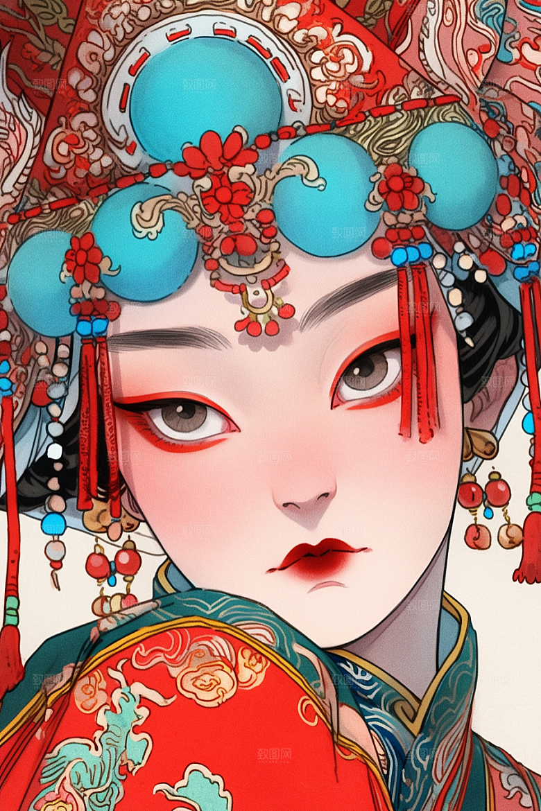 京剧女孩中式中国风插画