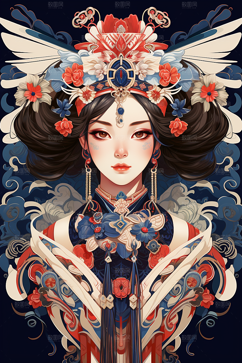 京剧女孩国潮中国风插画