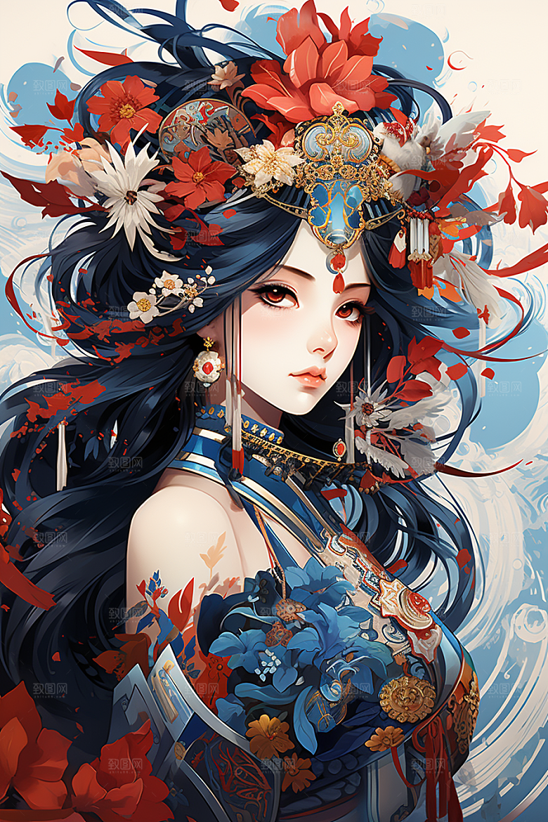 京剧女孩国粹传统风格插画