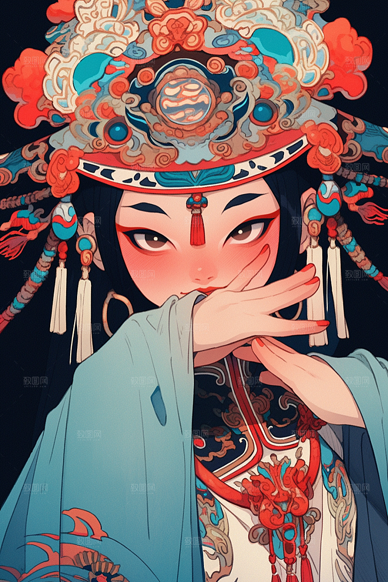 京剧女孩戏剧中式插画