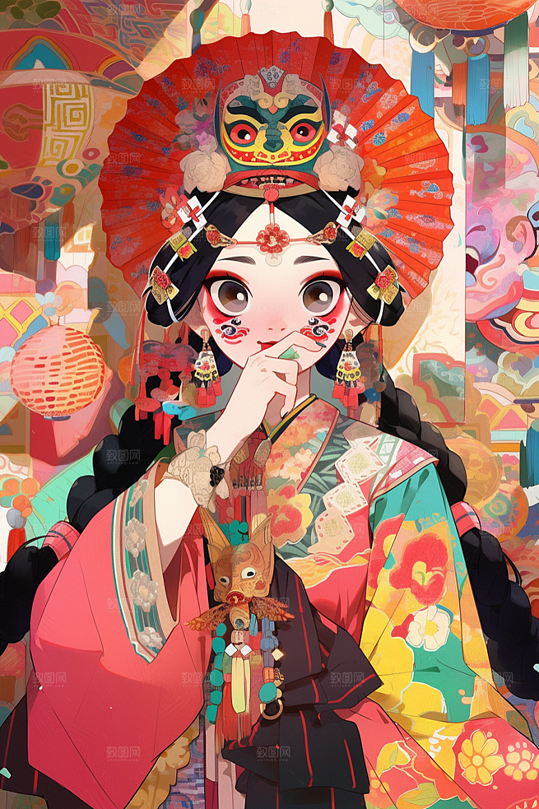 京剧女孩国粹戏曲插画