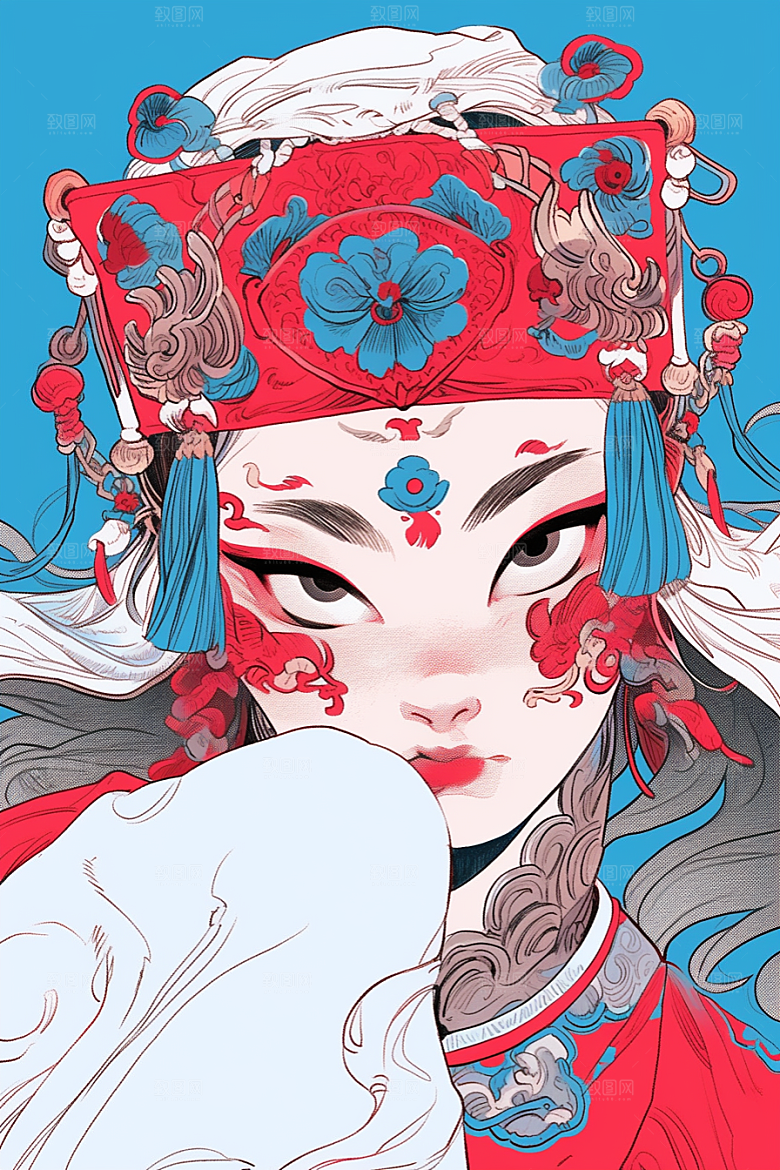 京剧女孩中式中国风插画
