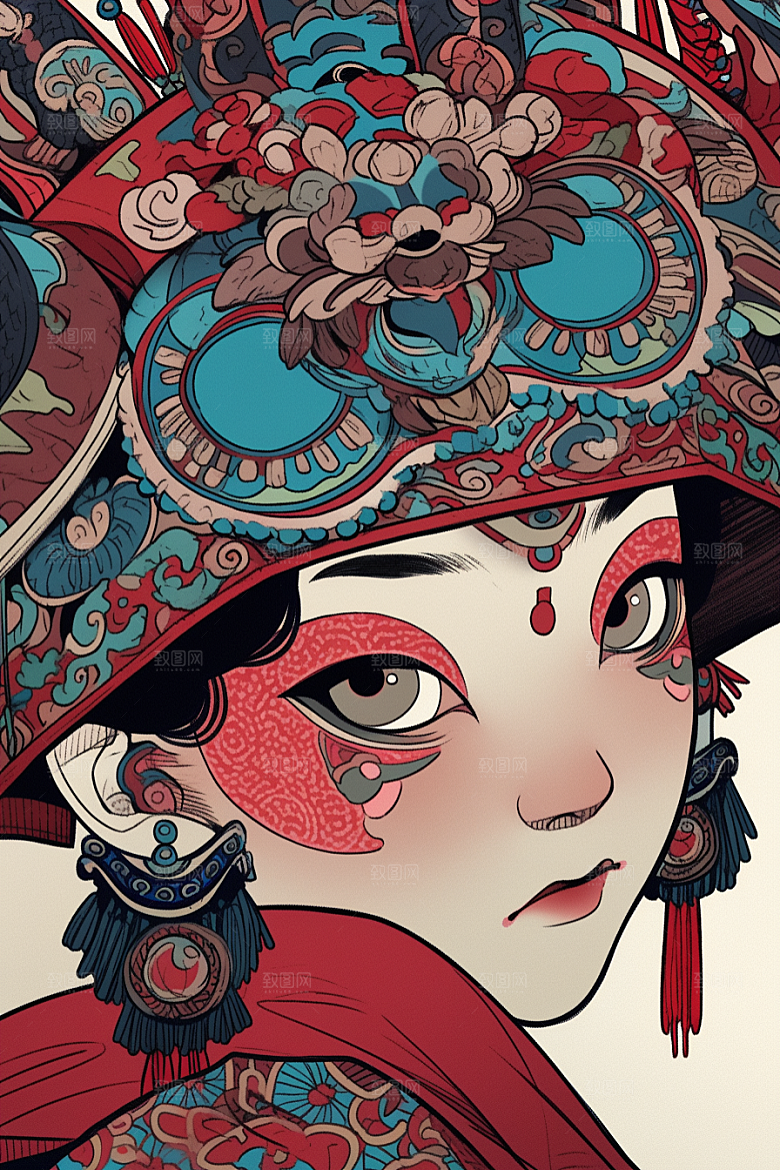 京剧女孩扮相国粹插画