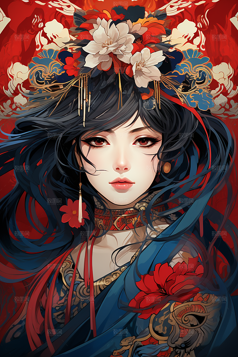 京剧女孩中式中国风插画