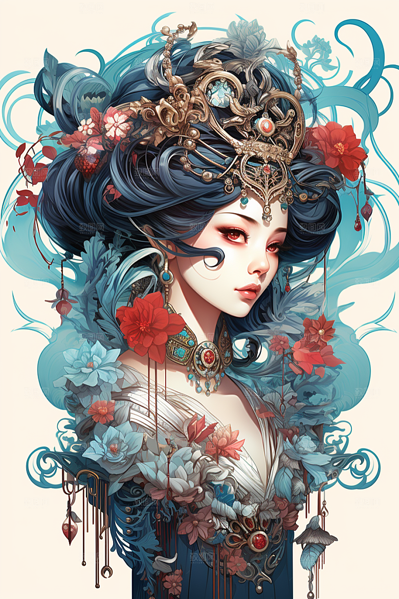 京剧女孩国潮戏剧插画