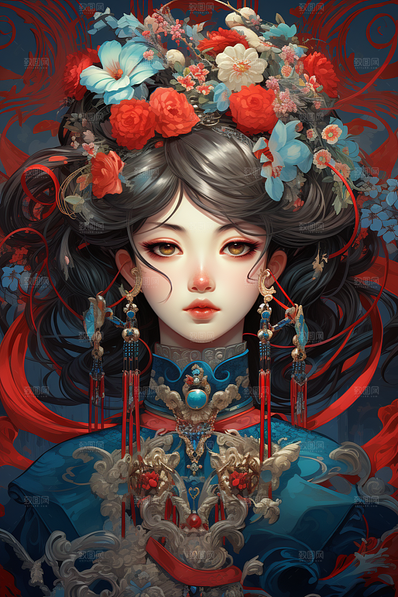 京剧女孩国粹手绘插画