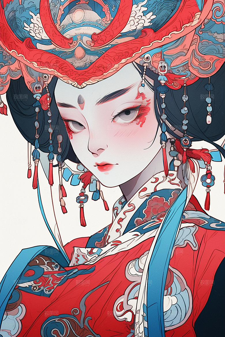 京剧女孩戏剧传统风格插画