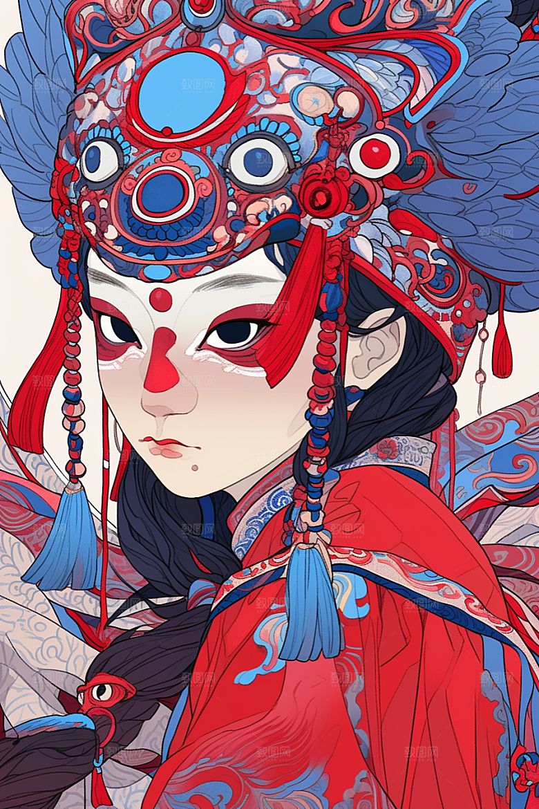 京剧女孩国潮传统风格插画