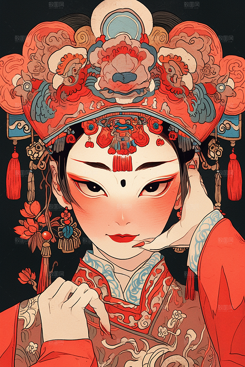 京剧女孩中国风扮相插画