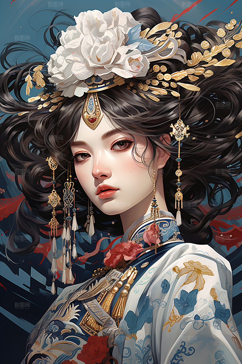 京剧女孩国潮中式插画