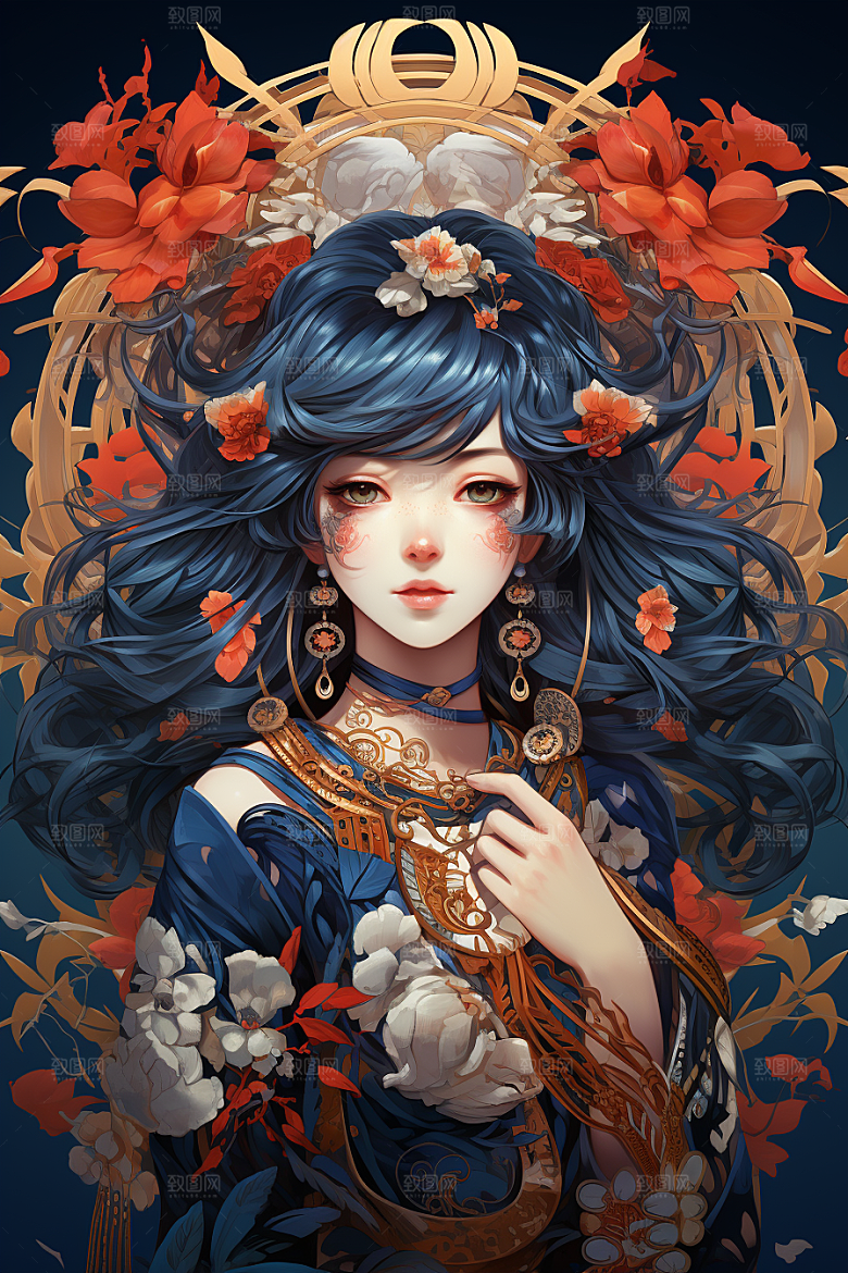 京剧女孩国潮戏曲插画