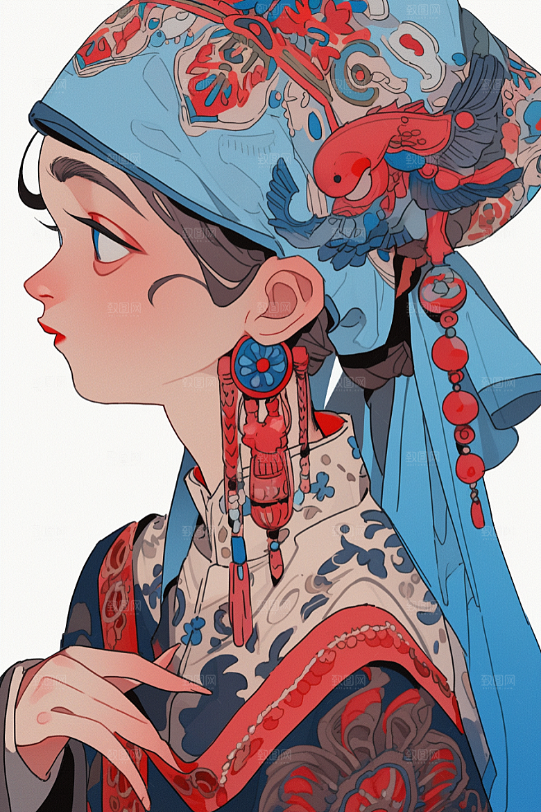 京剧女孩中国风手绘插画