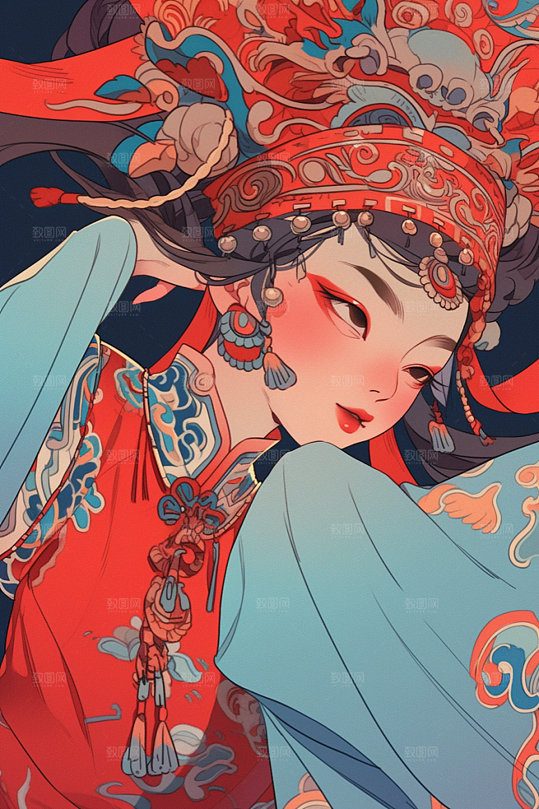 京剧女孩中国风国潮插画