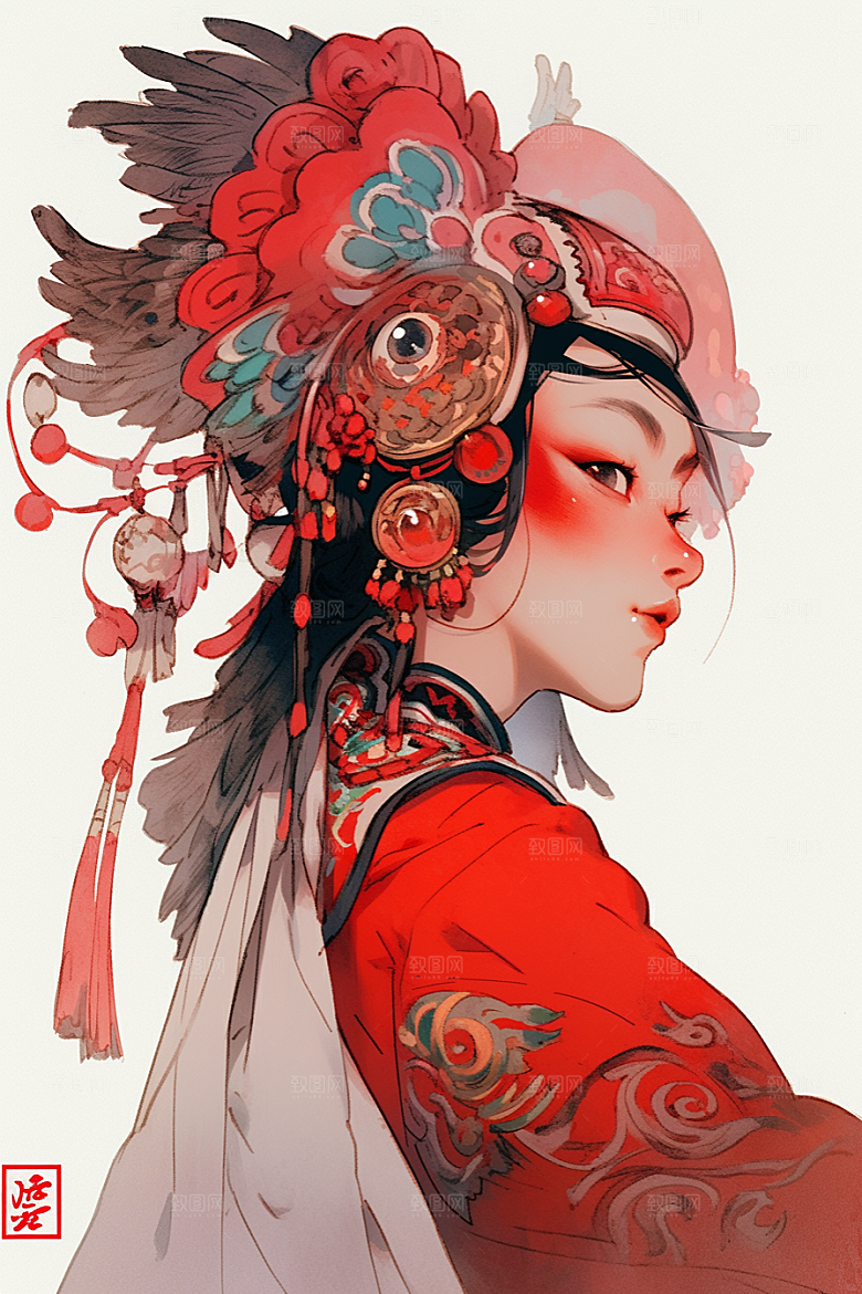 京剧女孩中国风传统风格插画