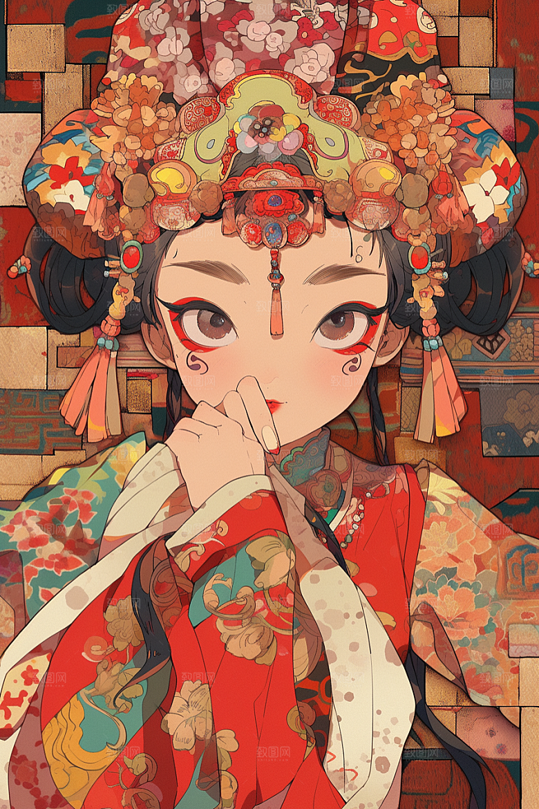 京剧女孩中国风扮相插画